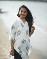 White Flat V-Neck Cotton Kurta