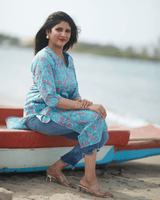 Blue Handblock Printed Floral Kurta