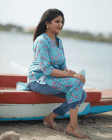 Blue Handblock Printed Floral Kurta