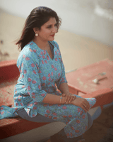Blue Handblock Printed Floral Kurta