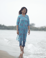 Blue Handblock Printed Floral Kurta