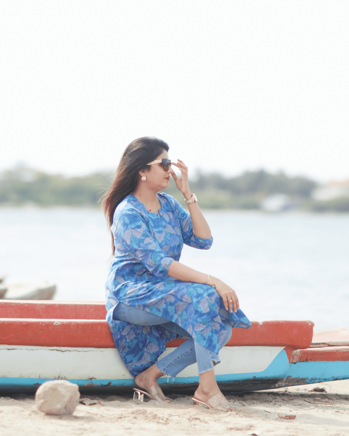 Handblock Printed Blue Leaf Kurta