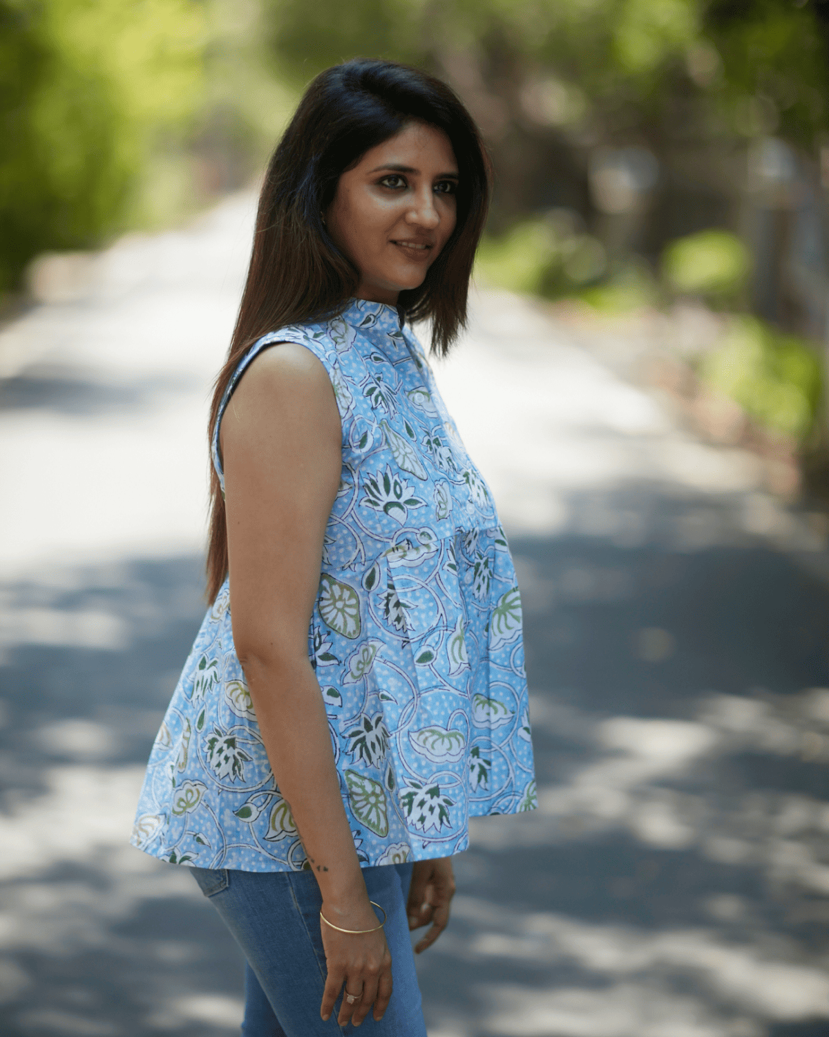 Sky Bloom Sleeveless Cotton Top