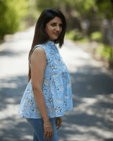 Sky Bloom Sleeveless Cotton Top