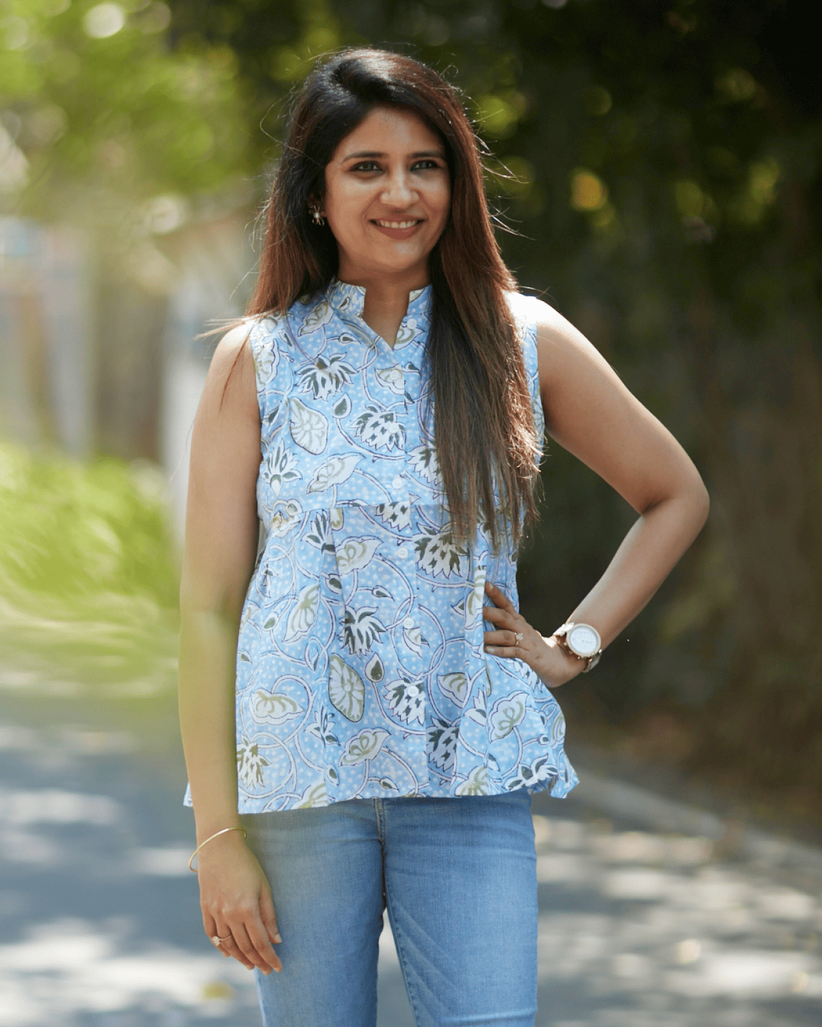 Sky Bloom Sleeveless Cotton Top