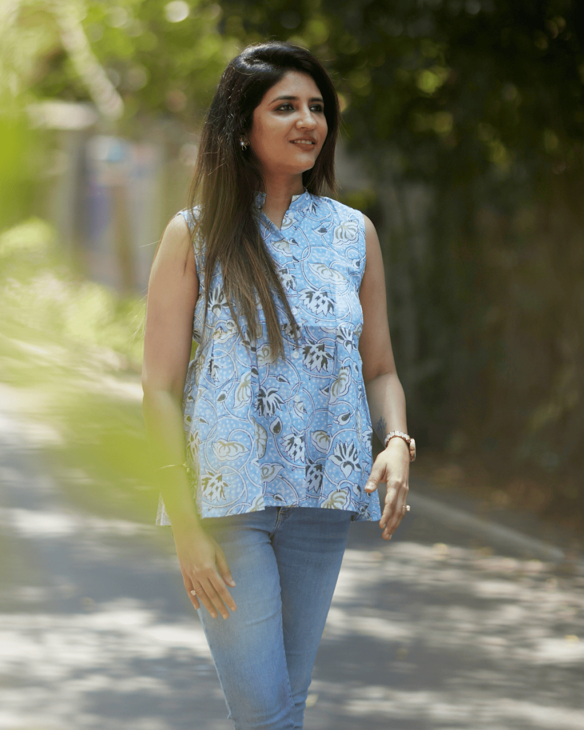 Sky Bloom Sleeveless Cotton Top