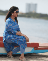 Handblock Printed Blue Leaf Kurta