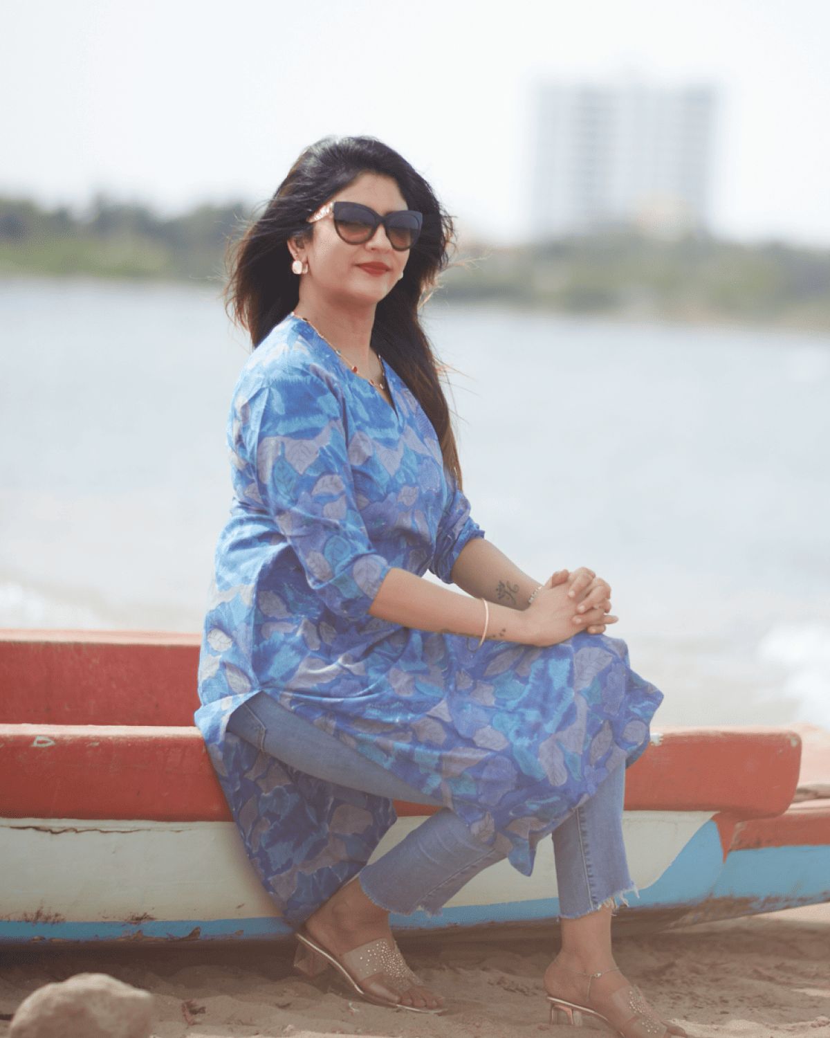 Handblock Printed Blue Leaf Kurta