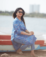 Handblock Printed Blue Leaf Kurta