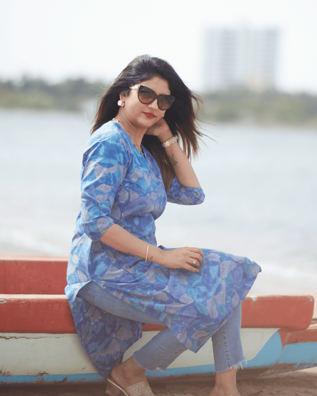 Handblock Printed Blue Leaf Kurta
