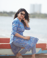 Handblock Printed Blue Leaf Kurta
