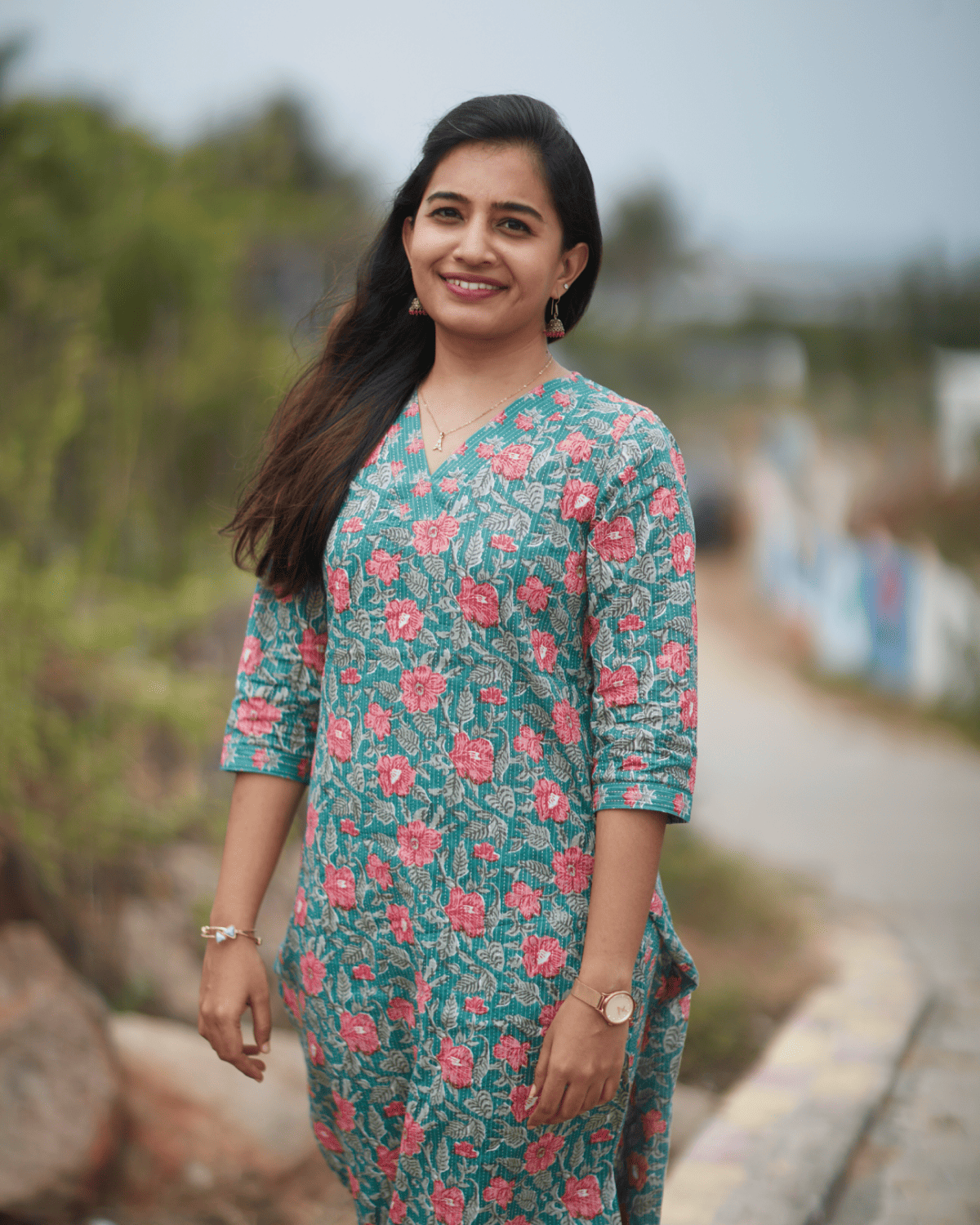 Green-Red Floral Kurti