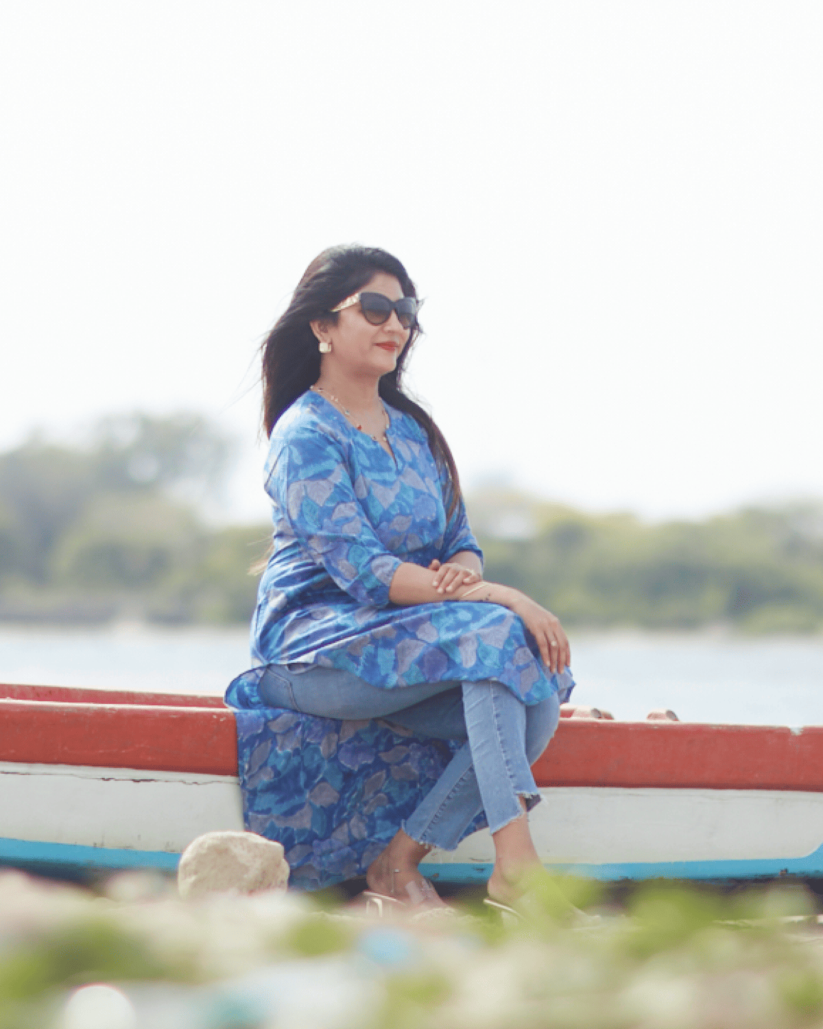 Handblock Printed Blue Leaf Kurta
