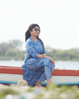 Handblock Printed Blue Leaf Kurta
