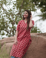Gulmohar Red Kurta – Block Print Edition