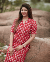 Gulmohar Red Kurta – Block Print Edition