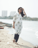 White Flat V-Neck Cotton Kurta