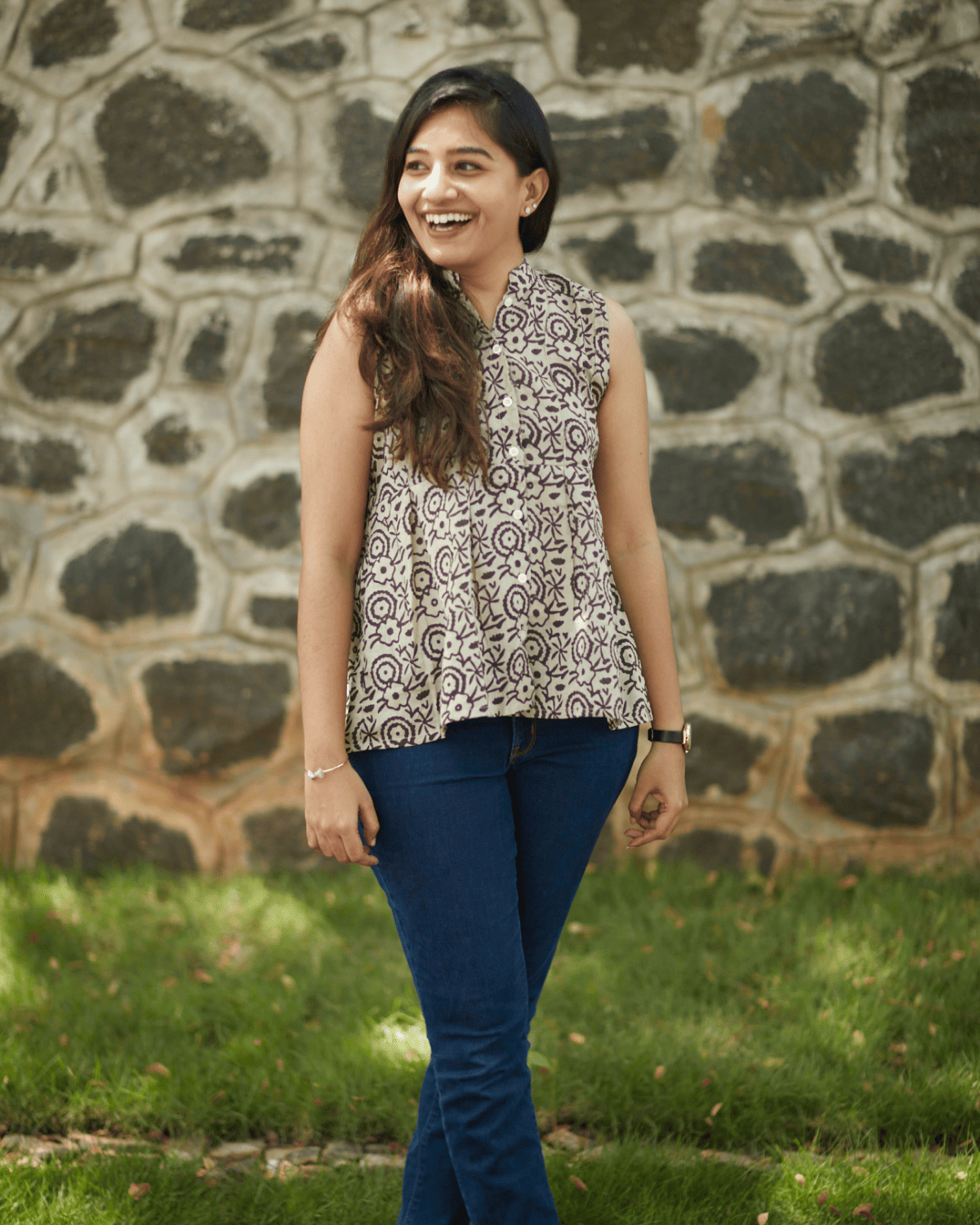 Cocoa Cream Floral Sleeveless Top