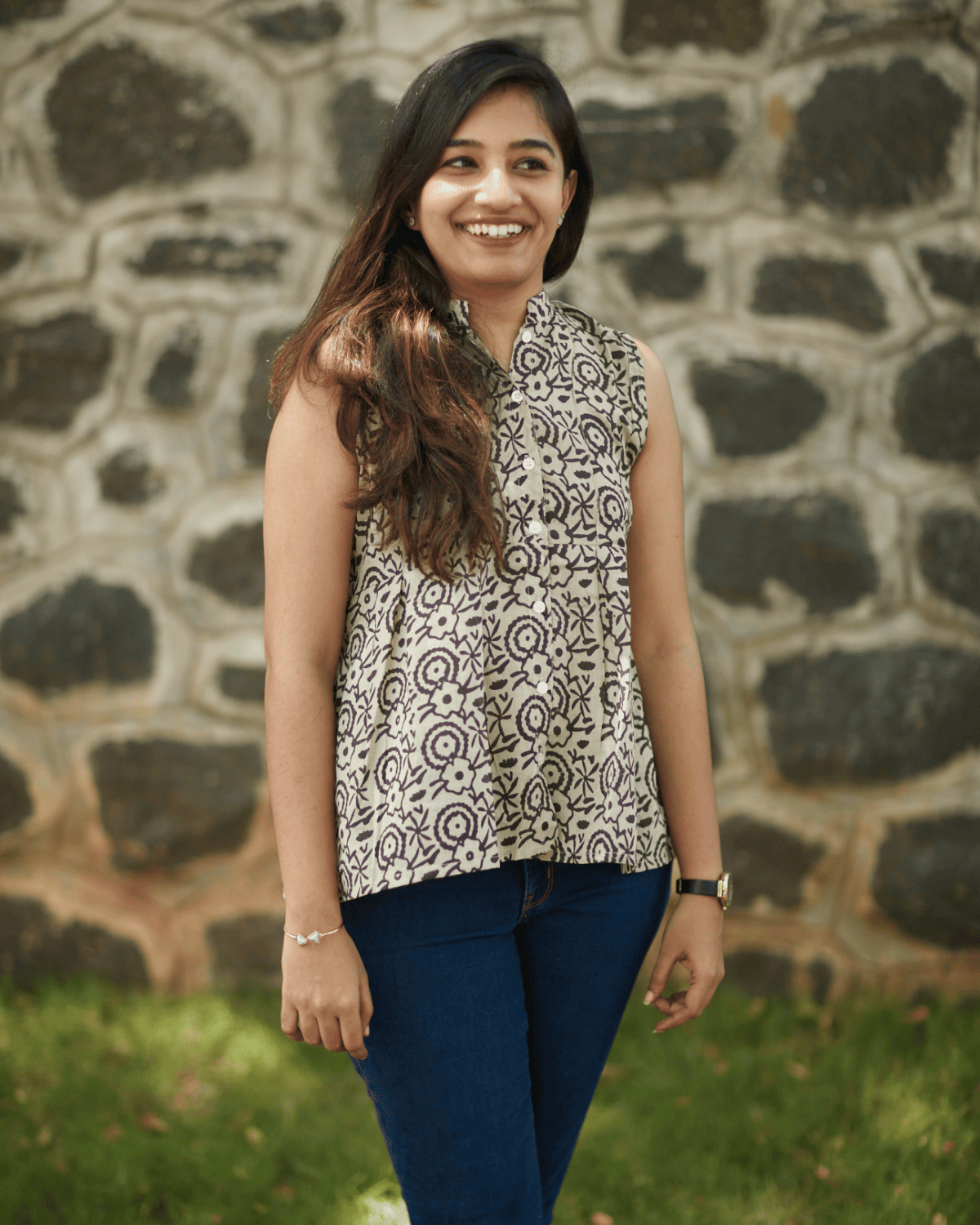Cocoa Cream Floral Sleeveless Top