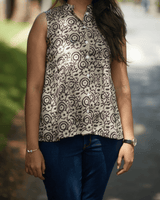 Cocoa Cream Floral Sleeveless Top