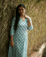 Mint Green Cotton Kurti – Floral Print Edition