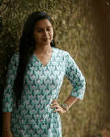 Mint Green Cotton Kurti – Floral Print Edition