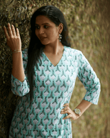 Mint Green Cotton Kurti – Floral Print Edition