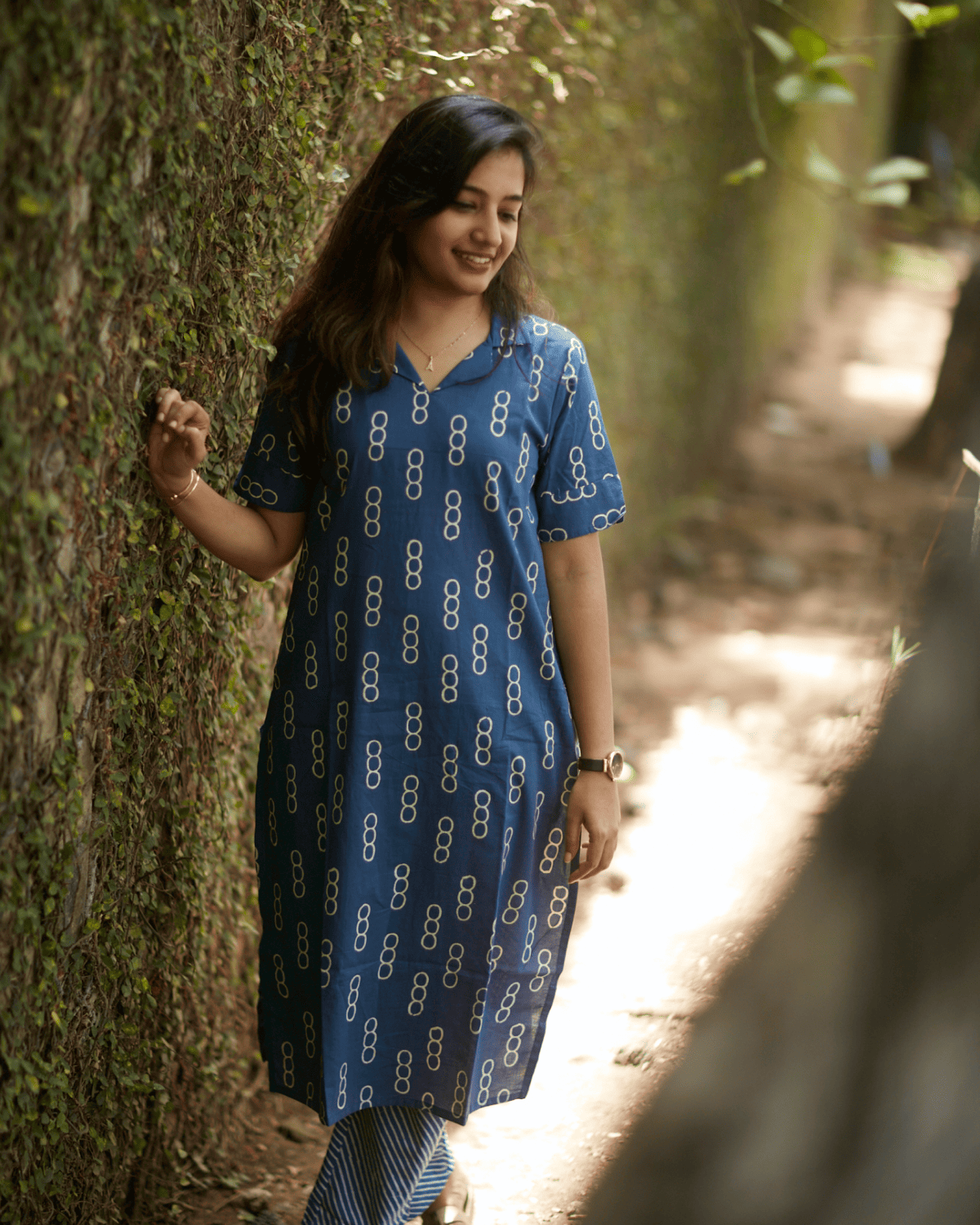 Circle Print Kurti Set - Bold Indigo Edition