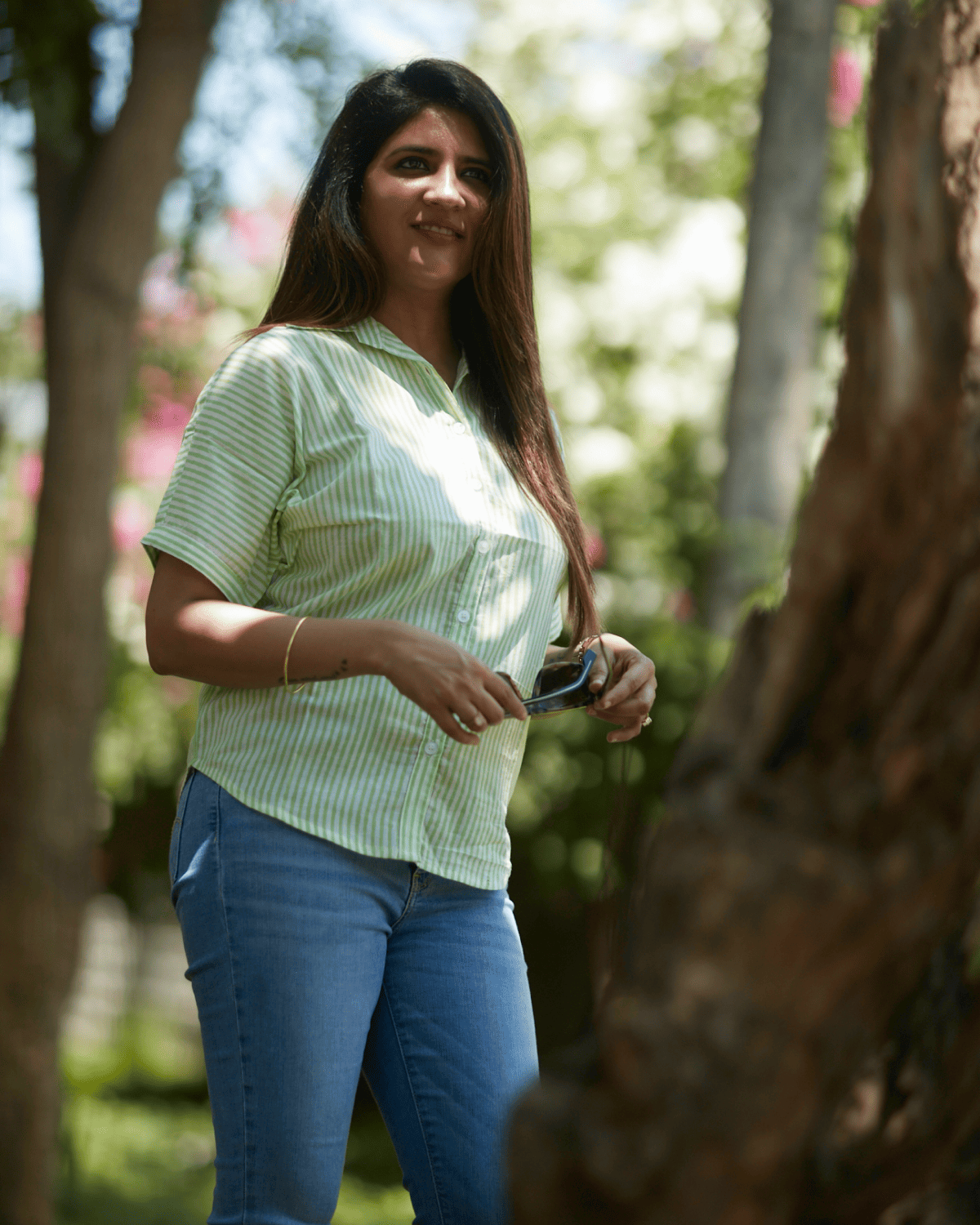 Mild Green Striped Cotton Shirt