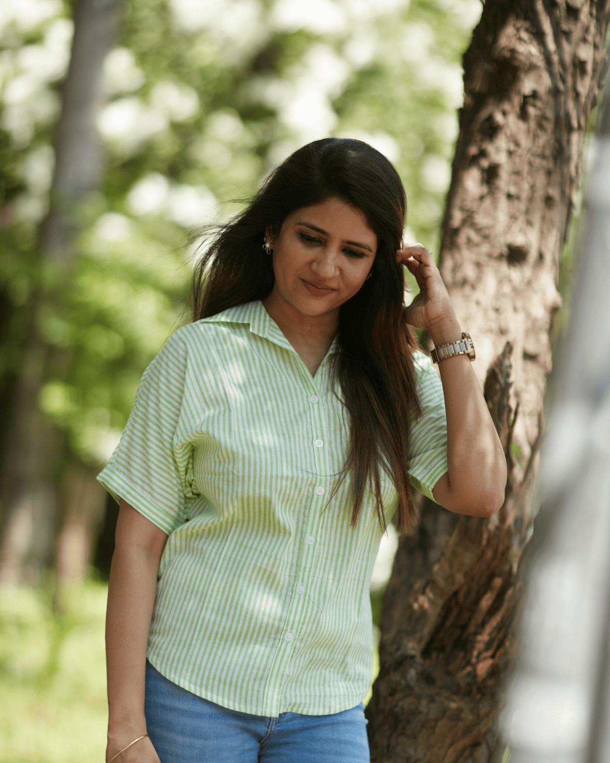 Mild Green Striped Cotton Shirt