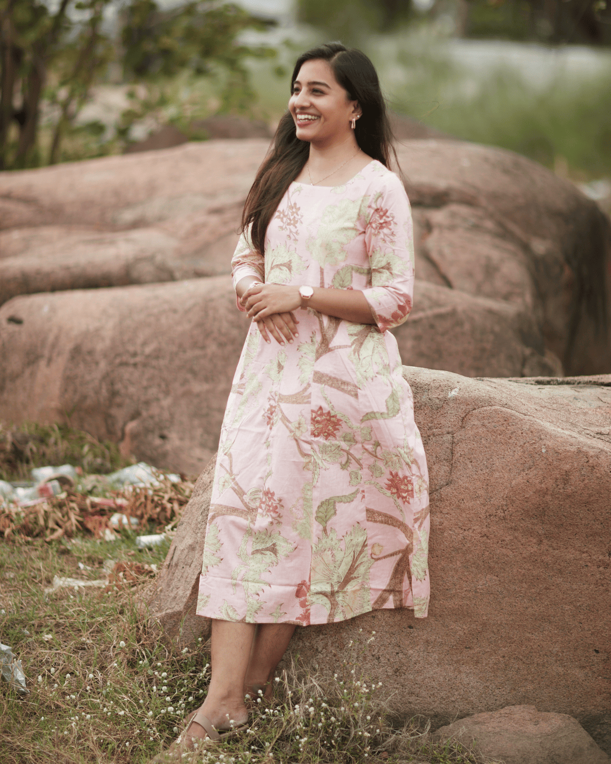 Blush Bloom Cotton Dress – Pastel Floral Kurti