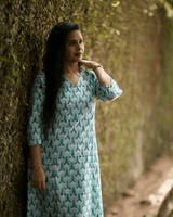 Mint Green Cotton Kurti – Floral Print Edition