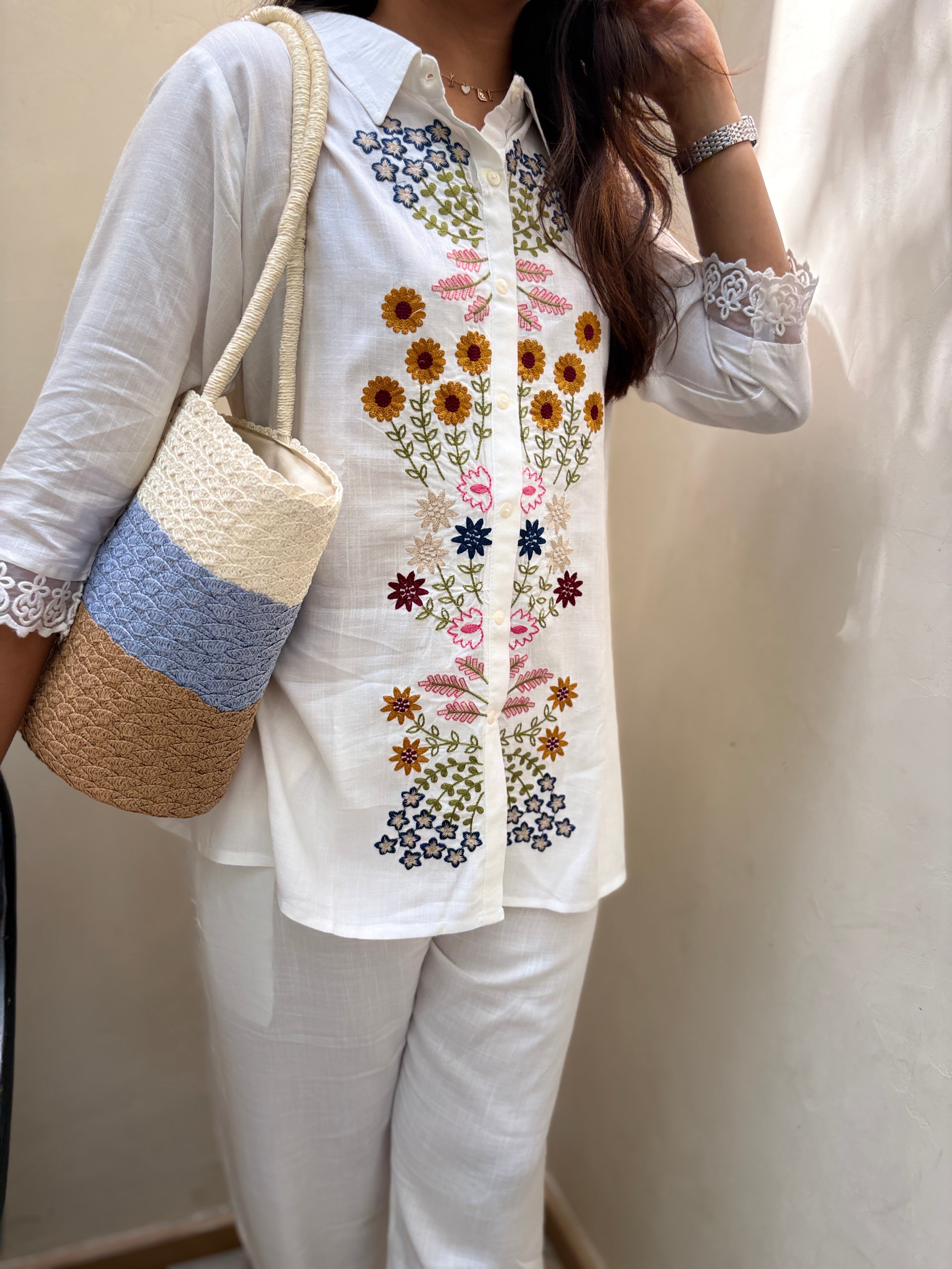 White Embroidered Co-ord Set