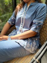 Blue Embroidered Co-Cord Set