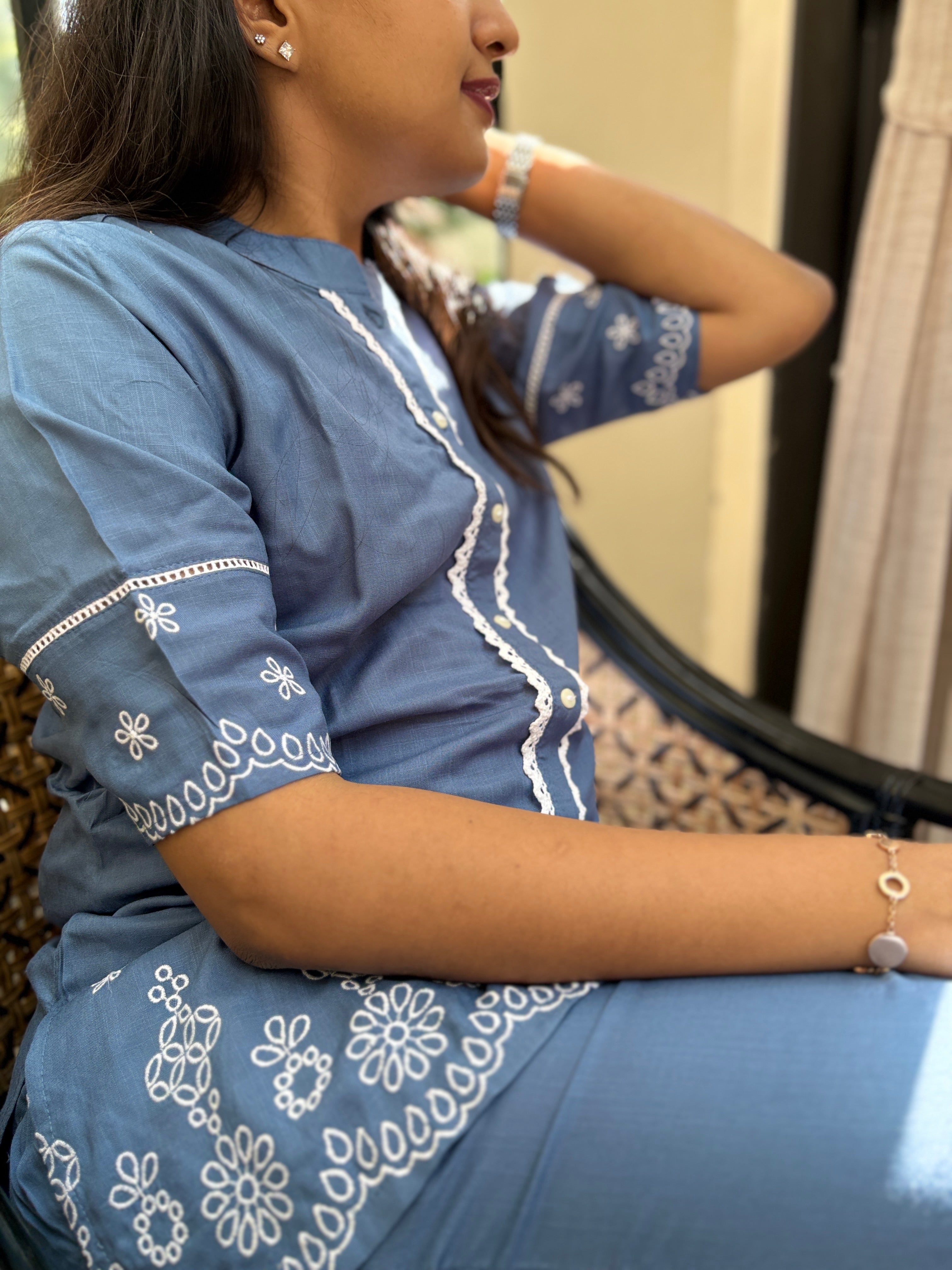 Blue Embroidered Co-Cord Set