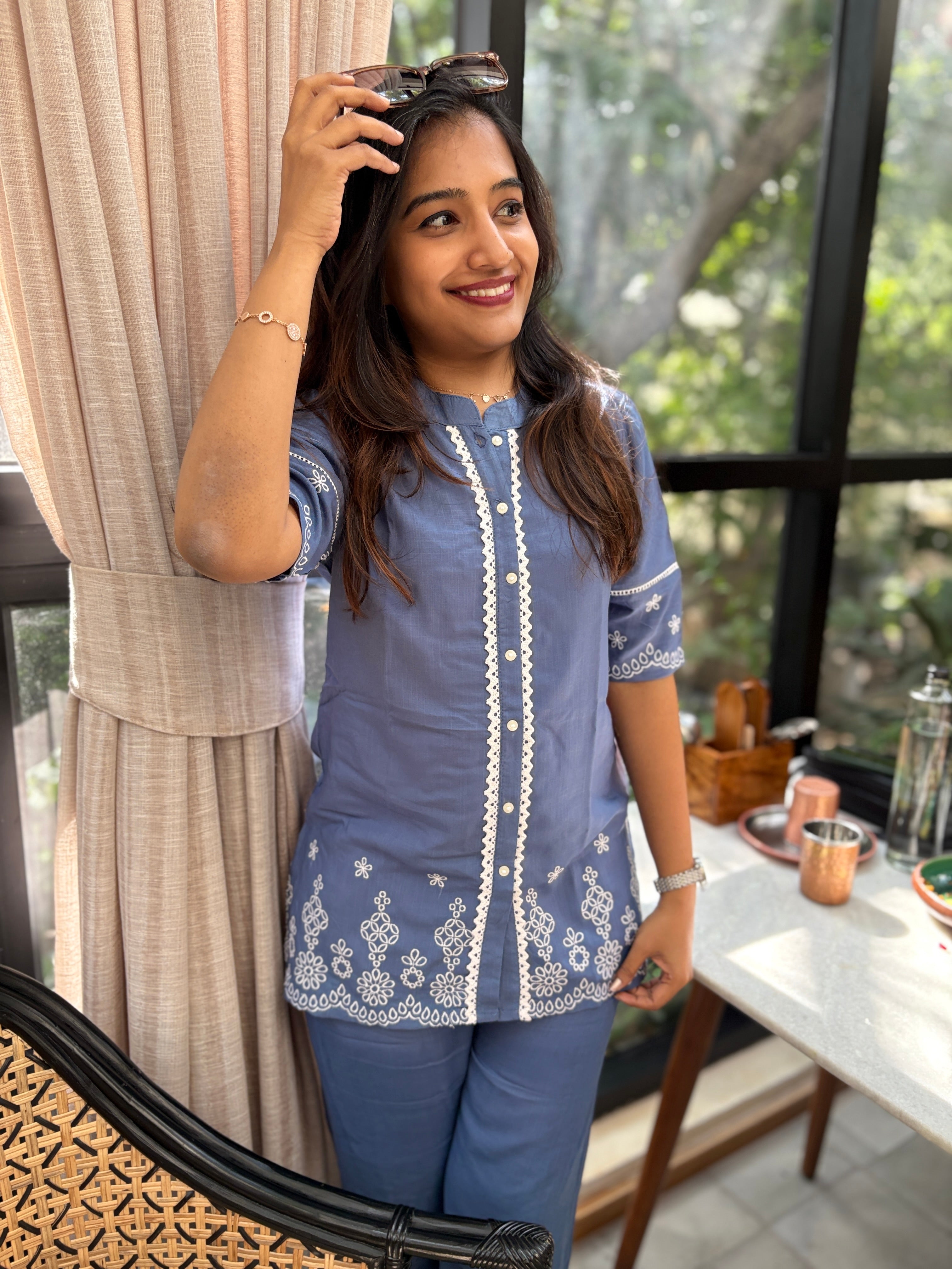 Blue Embroidered Co-Cord Set