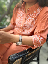 Peach-Orange Embroidered Co-ord Set