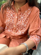 Peach-Orange Embroidered Co-ord Set